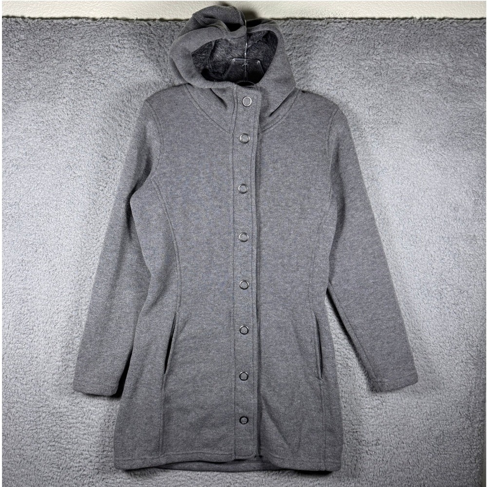 Kuhl Alska Hoody Women XS Gray Snap Front Faux Fur Lined Hooded Jacket Longline